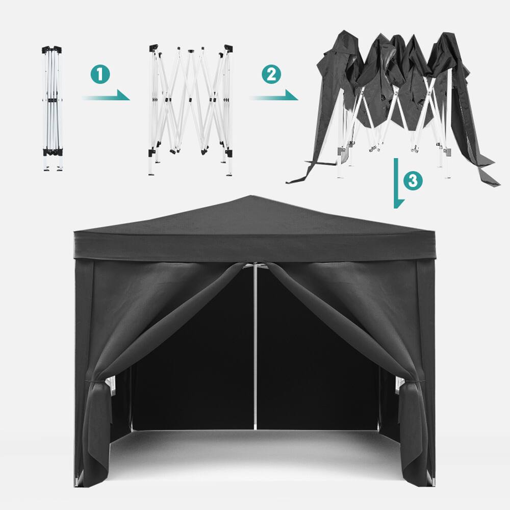 Alt View 3. JUJABU - Black 10'x10' Outdoor Event Portable Tent Shelter UPF 50+ with 4 Removable Sidewalls and Carry Bag - Black.