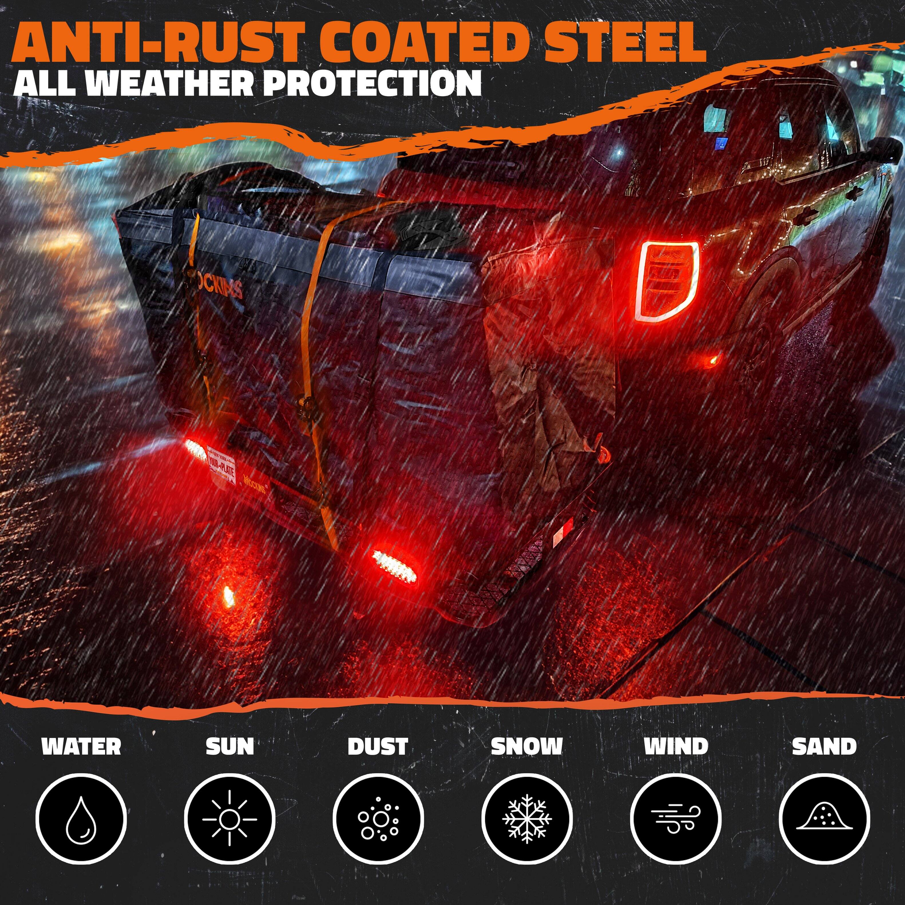 ANTI-RUST COATED STEEL  
ALL WEATHER PROTECTION  

WATER  
SUN  
DUST  
SNOW  
WIND  
SAND