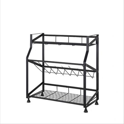 Front. Oumilen - Detachable 3-Tier Black Metal Spice Rack, Freestanding Countertop Seasoning Jar Organizer for Kitchen - Black.