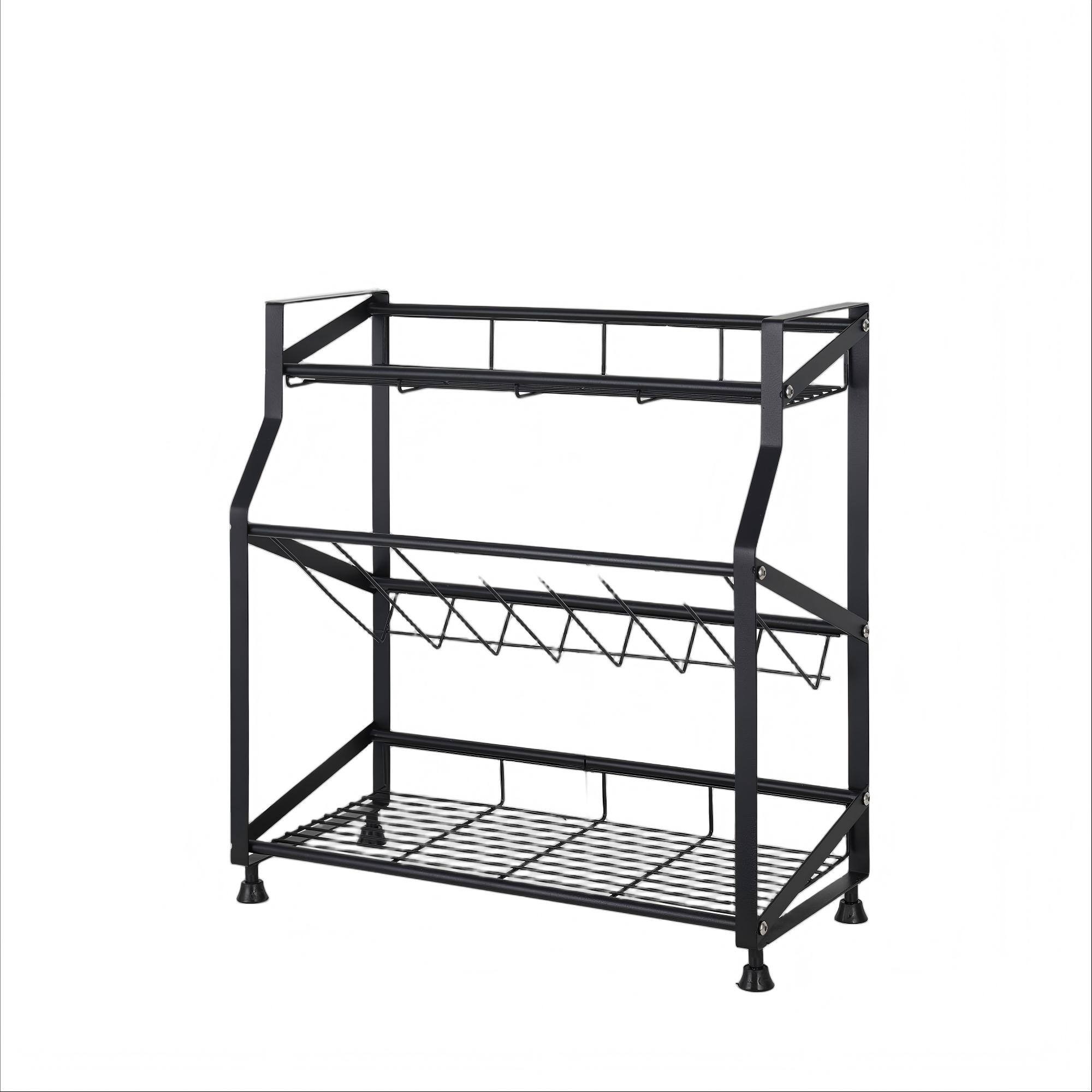 Front. Oumilen - Detachable 3-Tier Black Metal Spice Rack, Freestanding Countertop Seasoning Jar Organizer for Kitchen - Black.