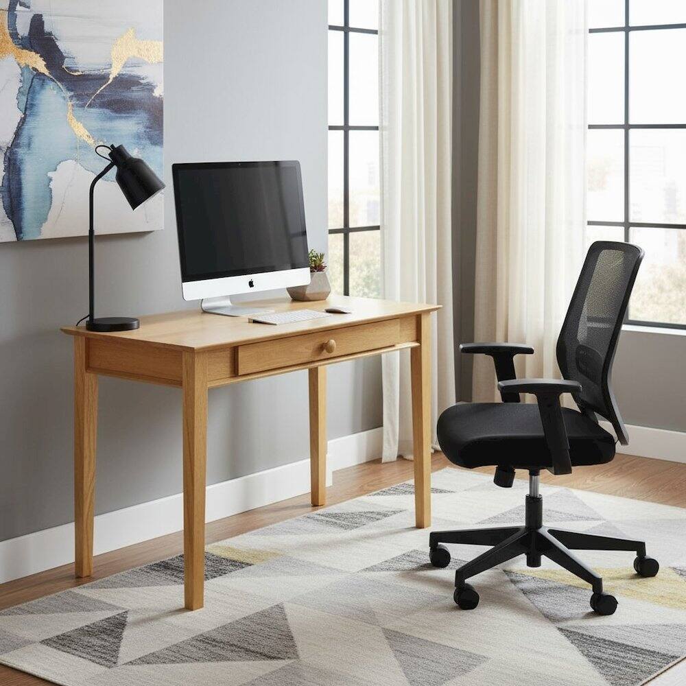 Alt View 2. FurniFact - Honey-colored computer desk - solid wood finish,transitional style for workspace - Honey.