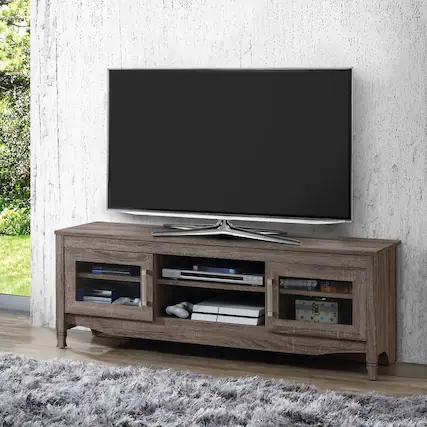 Front. GOODSILO - Stylish Driftwood TV Stand with Storage Shelves and Cable Management for TVs Up to 60 Inches - Gray.