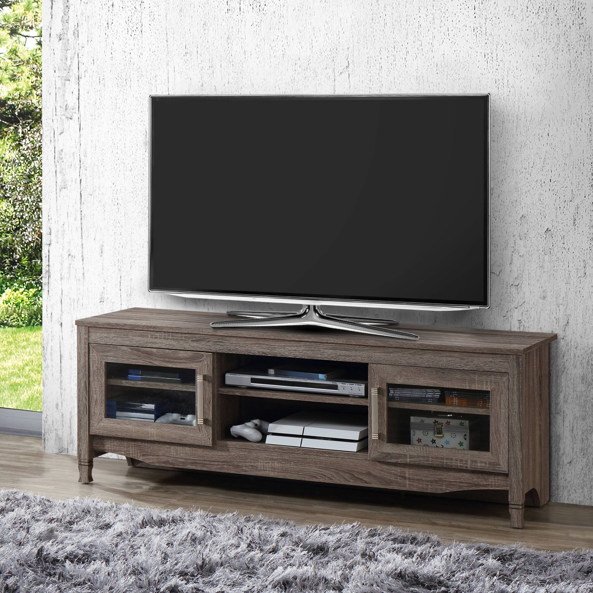 Front. GOODSILO - Stylish Driftwood TV Stand with Storage Shelves and Cable Management for TVs Up to 60 Inches - Gray.