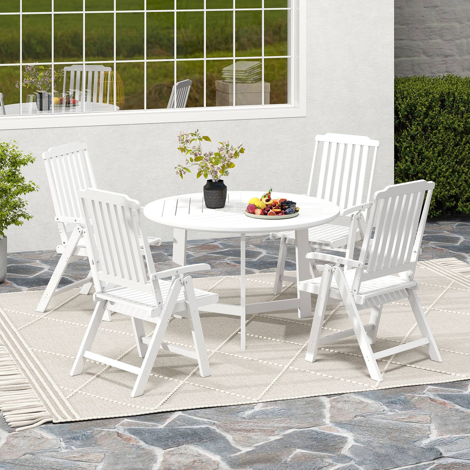 Alt View 3. Gymax - Gymax 4PCS Foldable Patio Chair w/Armrest Curved Back Slatted Seat for Backyard Deck White - White.