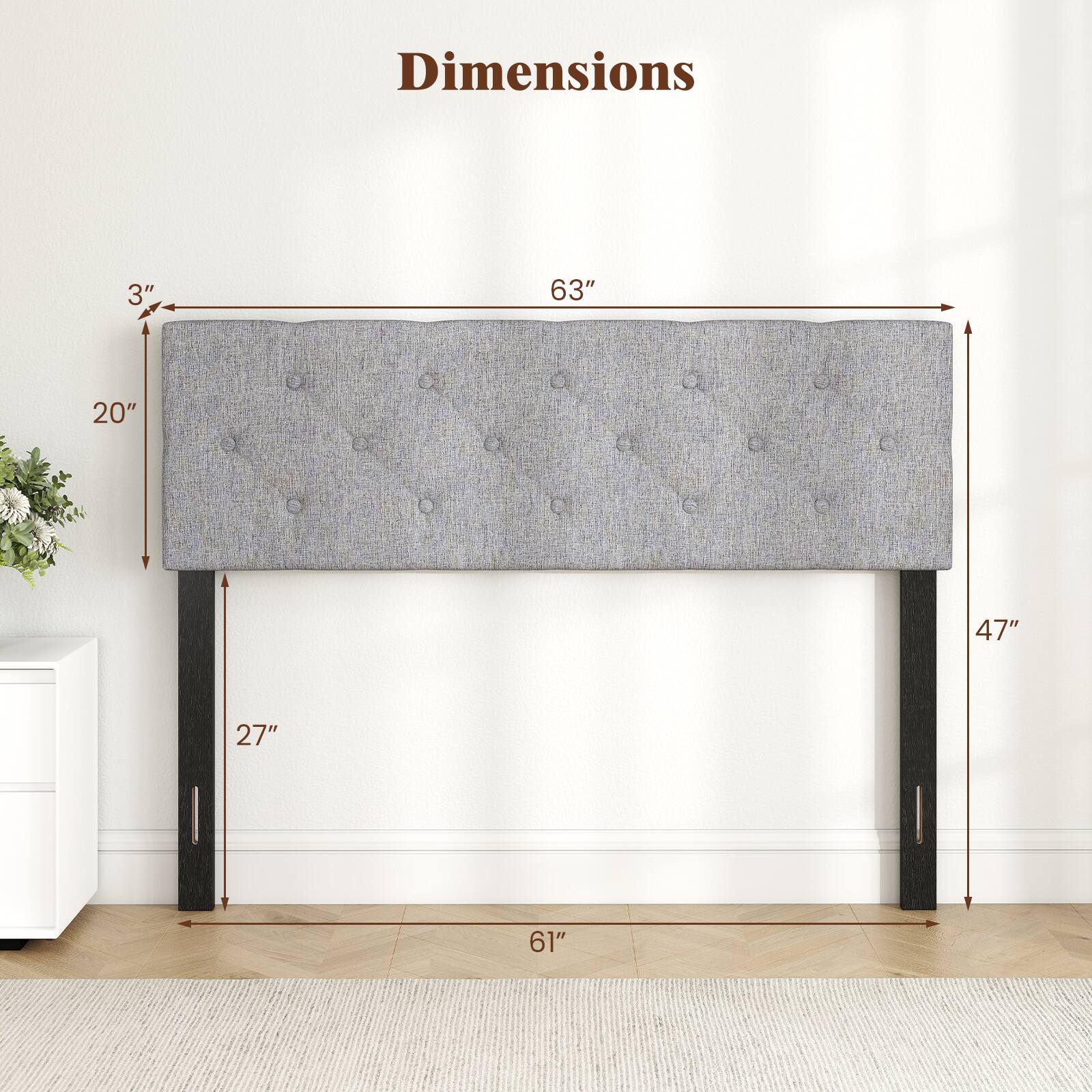 Dimensions: 3" x 63" x 20" x 47" x 27" x 61"