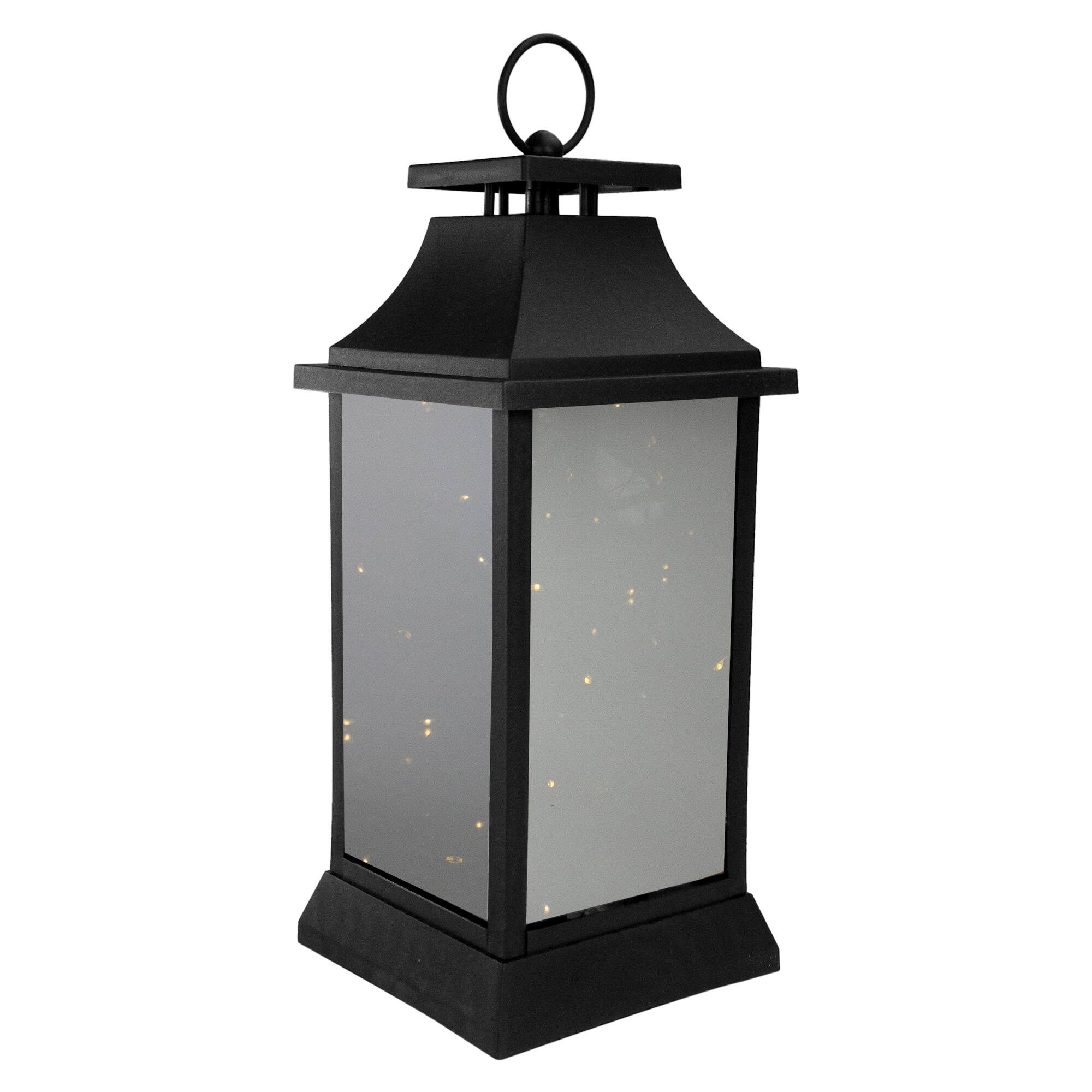 Front. Northlight - LED Lighted Flickering Lantern - 16" - Warm White Light - Black - Black.