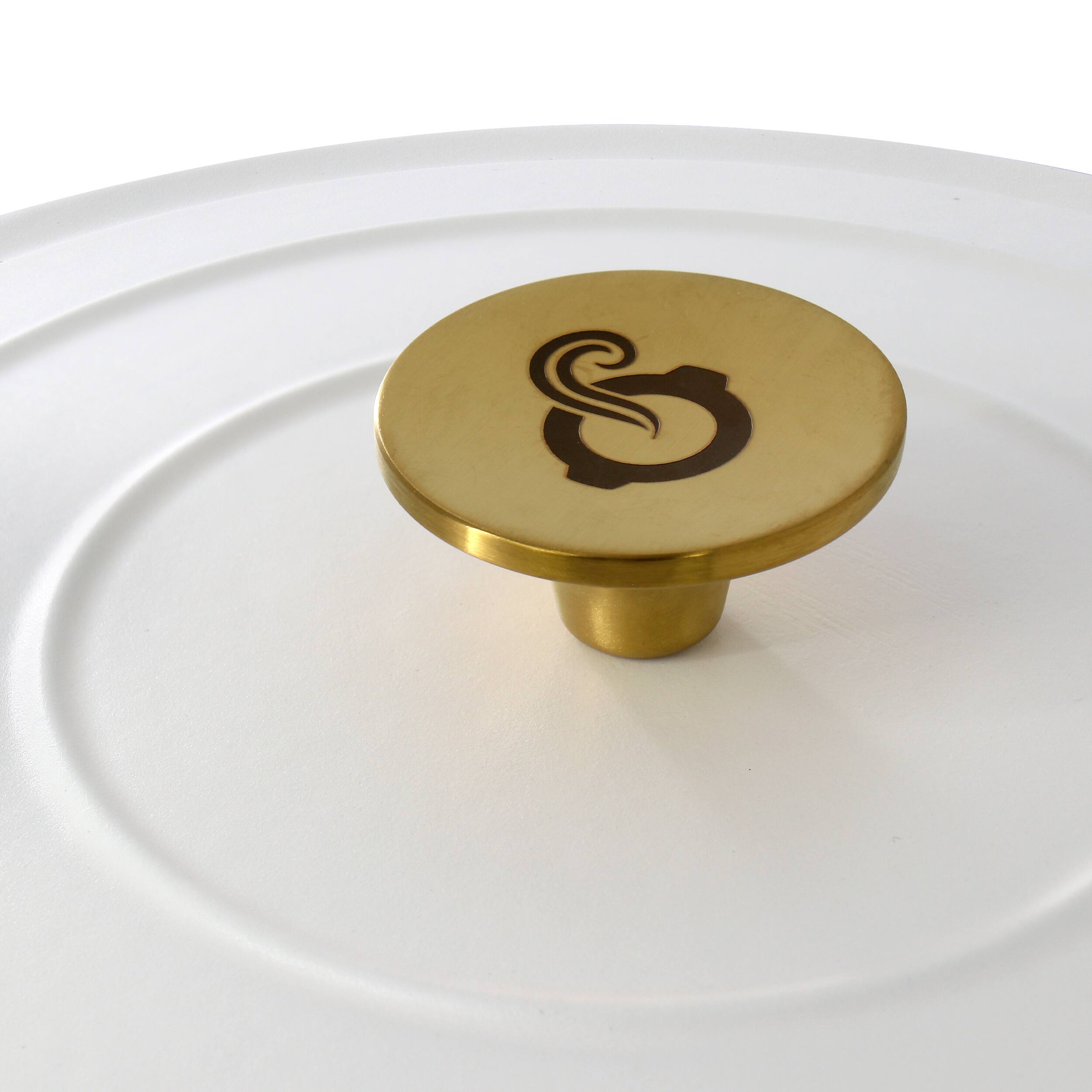 Alt View 4. Crock-Pot - Crockpot Artisan 6 Quart Enameled Cast Iron Dutch Oven in Matte Linen with Gold Handle - Linen, Gold.