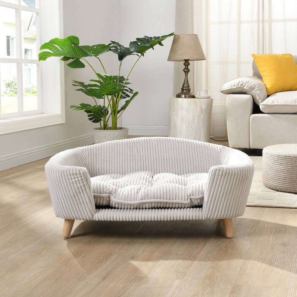 Alt View 3. Ficcuss Pets - Corduroy Pet Couch With Wooden Legs - Beige.