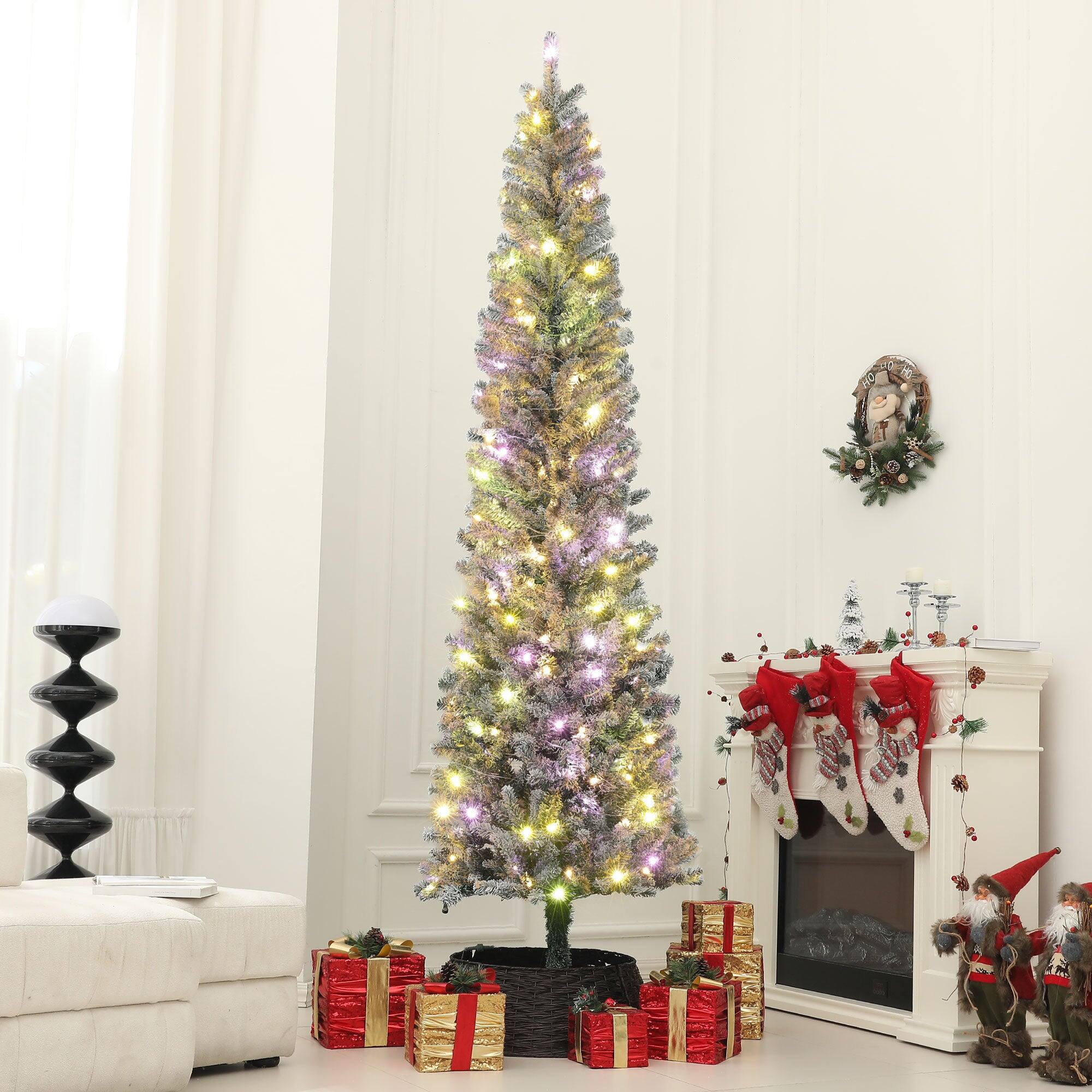 Angle. BreeBe - 9 ft Pre-Lit Pencil Christmas Tree - Green.