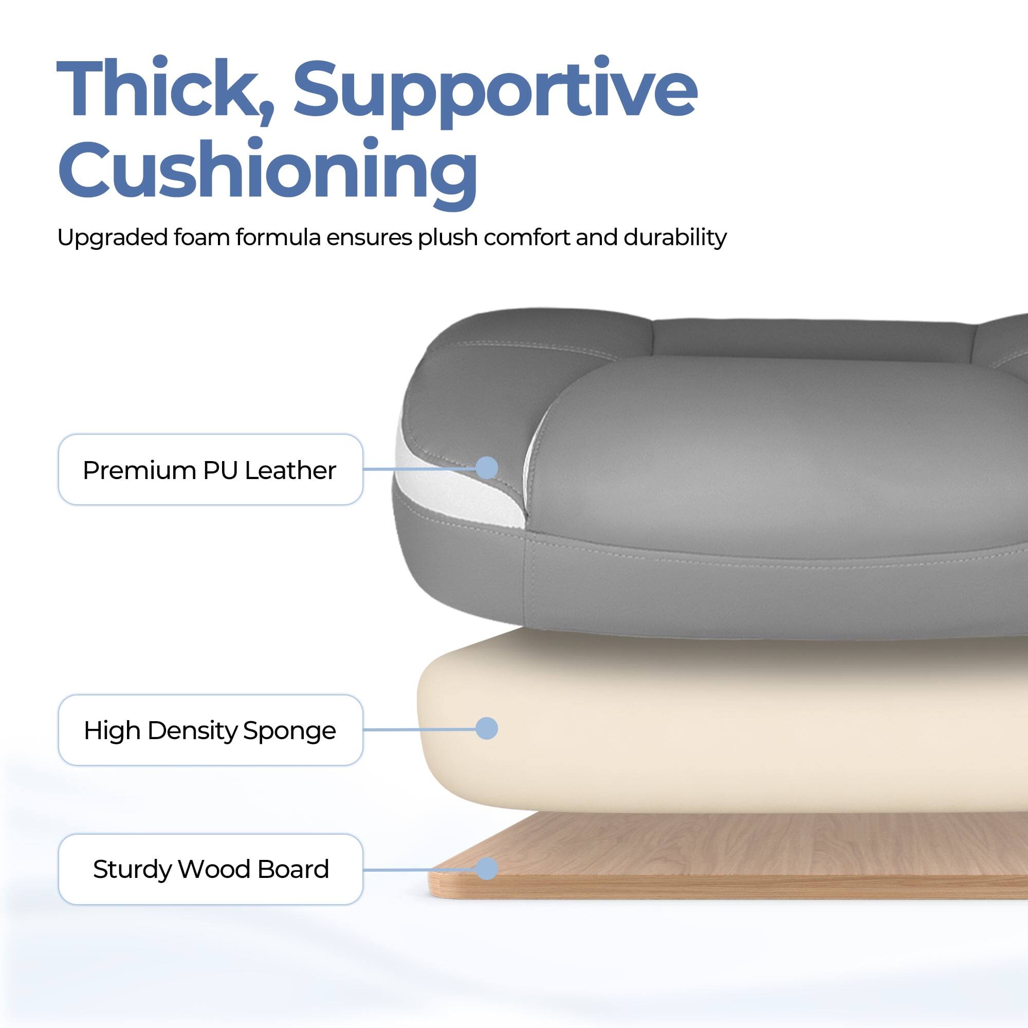 Thick, Supportive Cushioning  
Upgraded foam formula ensures plush comfort and durability  

Premium PU Leather  
High Density Sponge  
Sturdy Wood Board