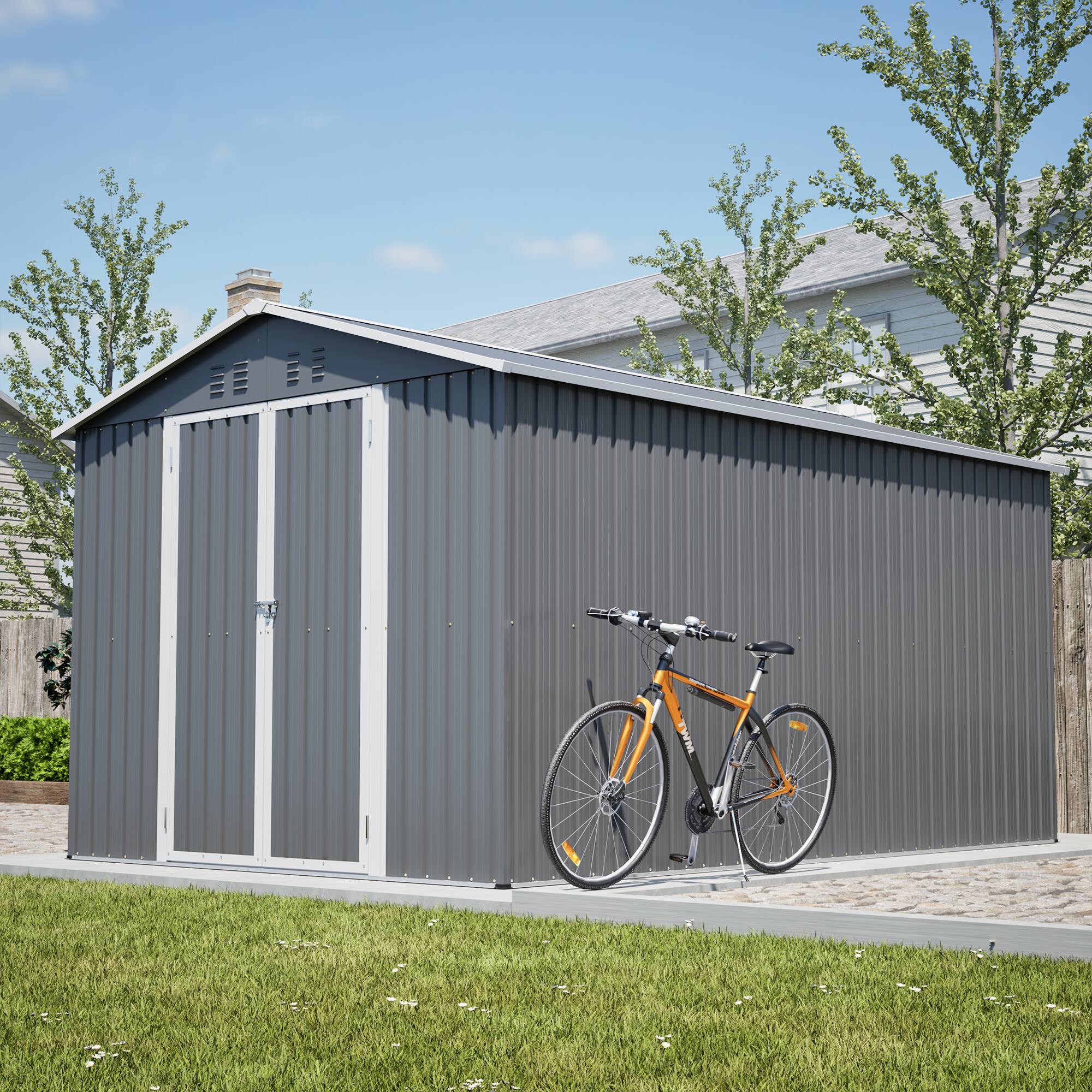 Alt View 5. Loheer - Loheer 8x12 FT Metal Outdoor Storage Shed Lockable Backyard Garden Tool Storage House Galvanized Steel Grey.