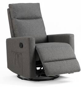 AOITUN - Fabric 360 Swivel Rocker Recliner Chair, Plush Upholstered Glider with Side Pocket for Nursery & Living Room - Gray