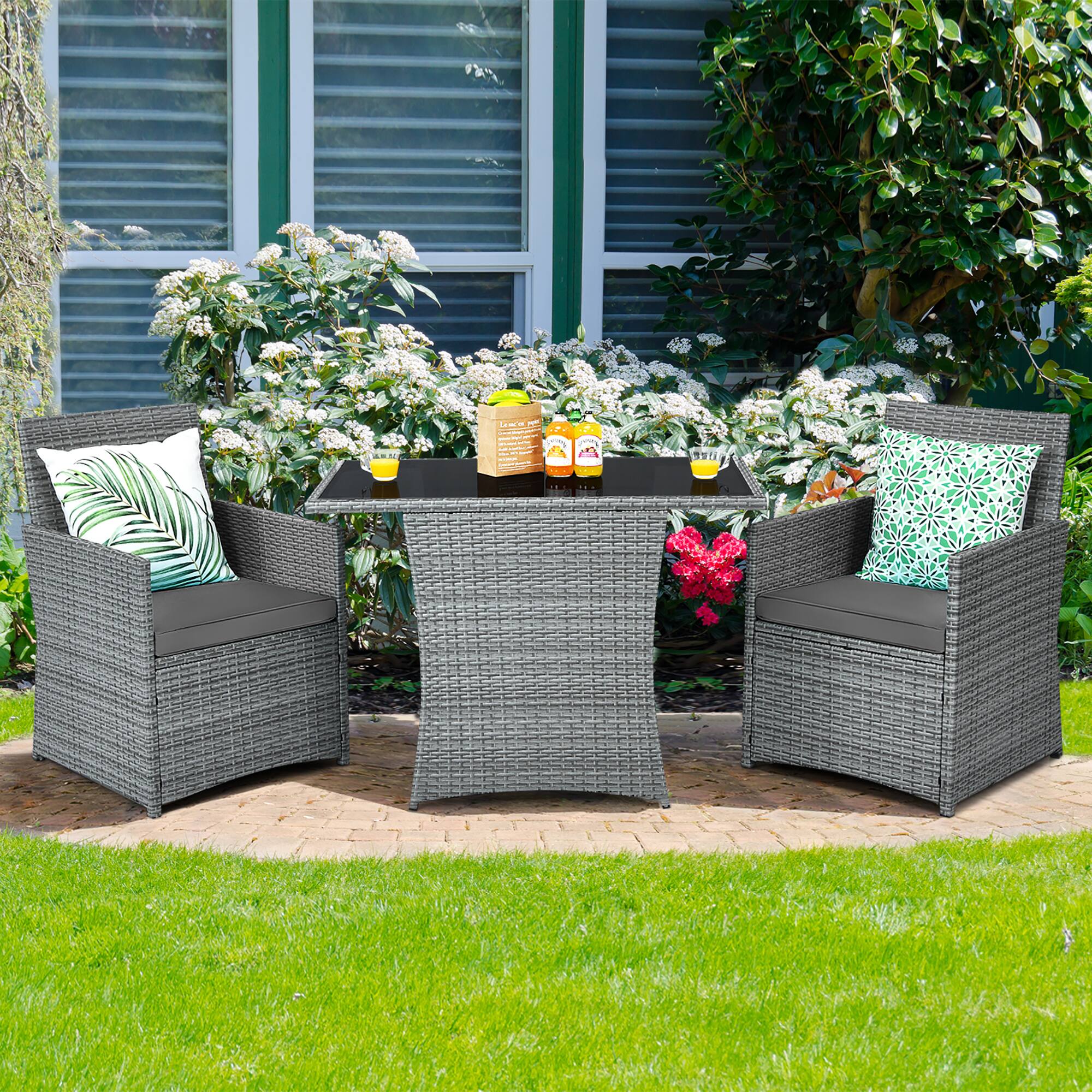 Alt View 1. Costway - Costway 3PCS Patio Rattan Furniture Set Cushioned Sofa Armrest  Garden - Gray.