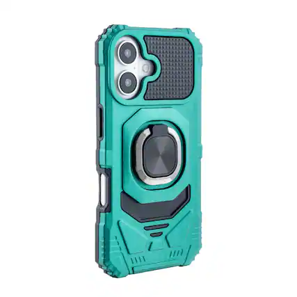 Front. Reiko - Kickstand Ring Holder Tpu Shockproof Case For Iphone 16 In Green - Green.