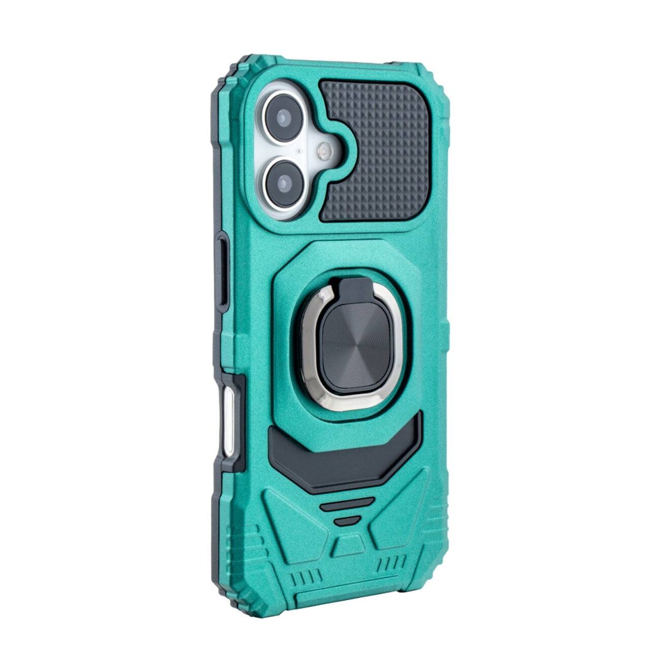 Front. Reiko - Kickstand Ring Holder Tpu Shockproof Case For Iphone 16 In Green - Green.