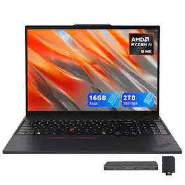 Lenovo - ThinkPad 16" WUXGA Laptop,Ryzen AI PRO 370,16GB RAM,1TB SSD+1TB Dock Set,Backlit,Fingerprint,Win 11 - Black