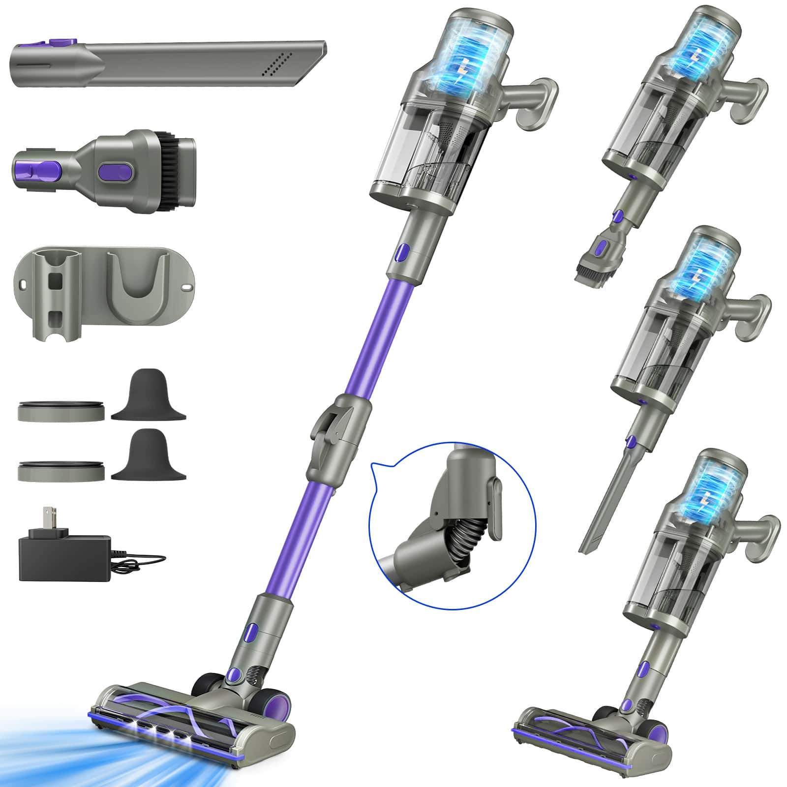 Front. HENMAL - JQ02 Cordless Stick Vacuum with 45KPA Suction Foldable Handle and Double Dustbin System Gray - Gray.