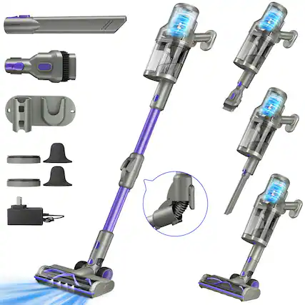 Front. HENMAL - JQ02 Cordless Stick Vacuum with 45KPA Suction Foldable Handle and Double Dustbin System Gray - Gray.