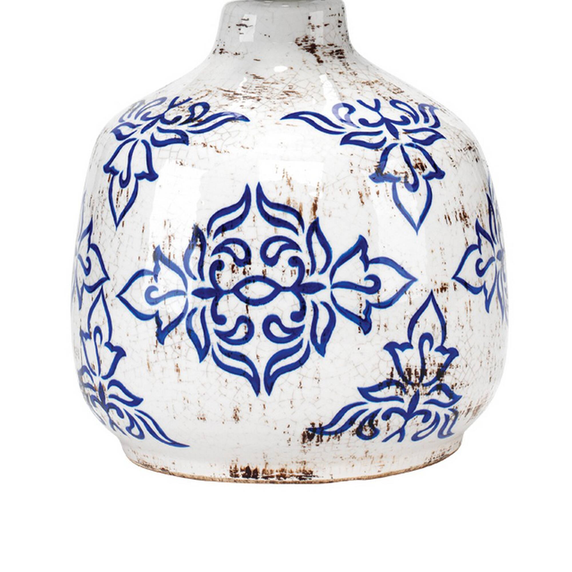 Back. Manhattan Lane - Table Lamp with Floral Pattern Ceramic Base - White.