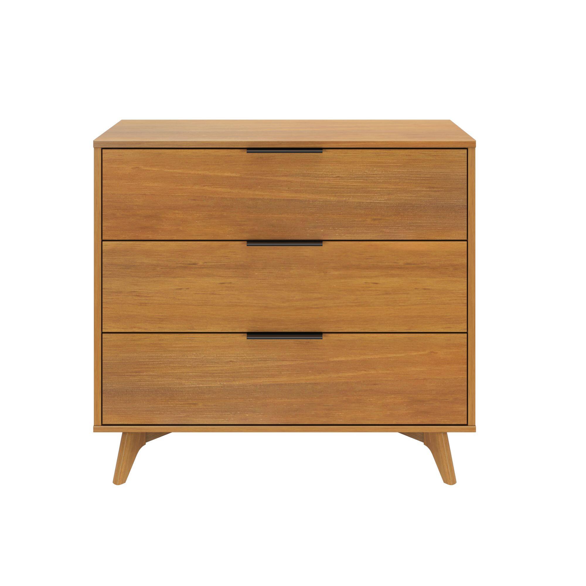 Alt View 3. Plank+Beam - Haven 3 Drawer Dresser with Black Handle, Pecan - Pecan.