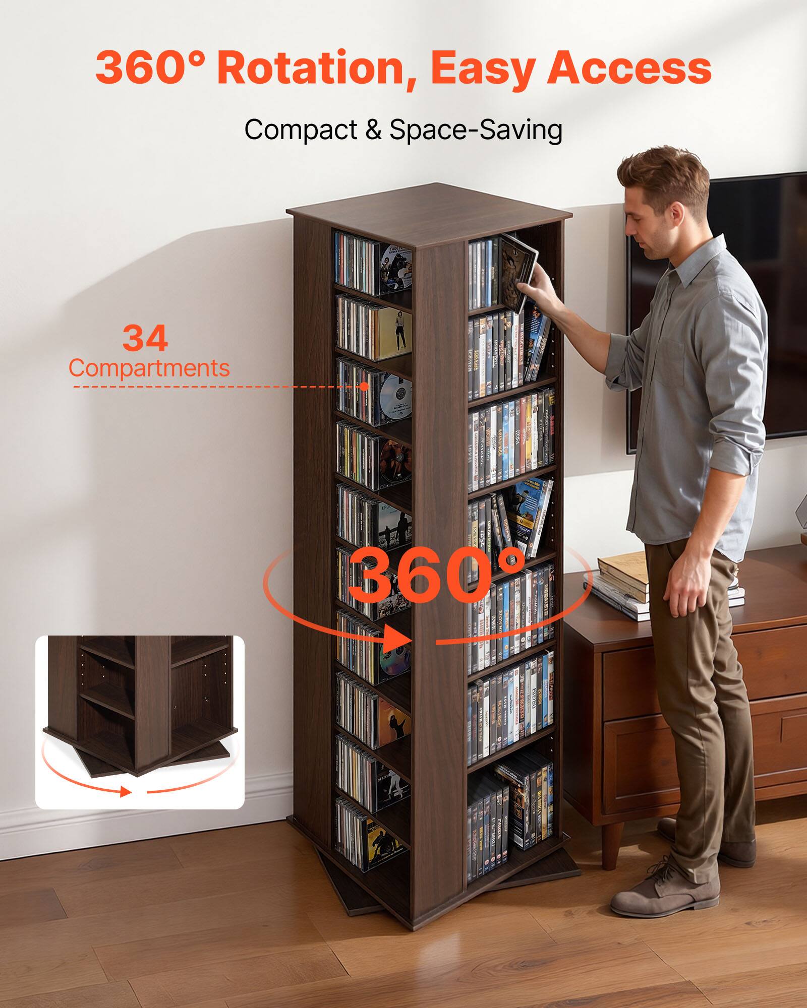 360° Rotation, Easy Access  
Compact & Space-Saving  

34 Compartments  

360°