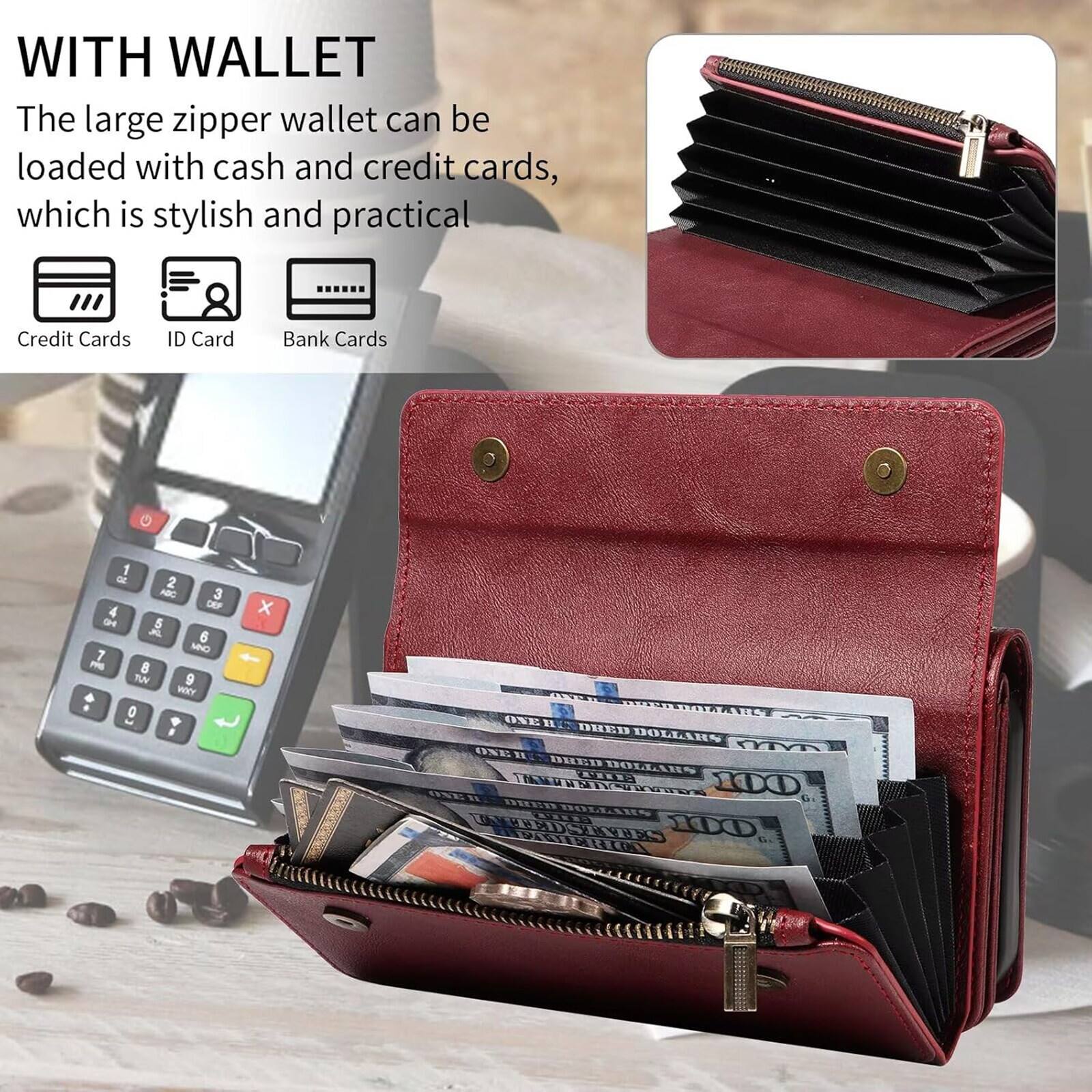 WITH WALLET

The large zipper wallet can be loaded with cash and credit cards, which is stylish and practical.

Credit Cards  
ID Card  
Bank Cards