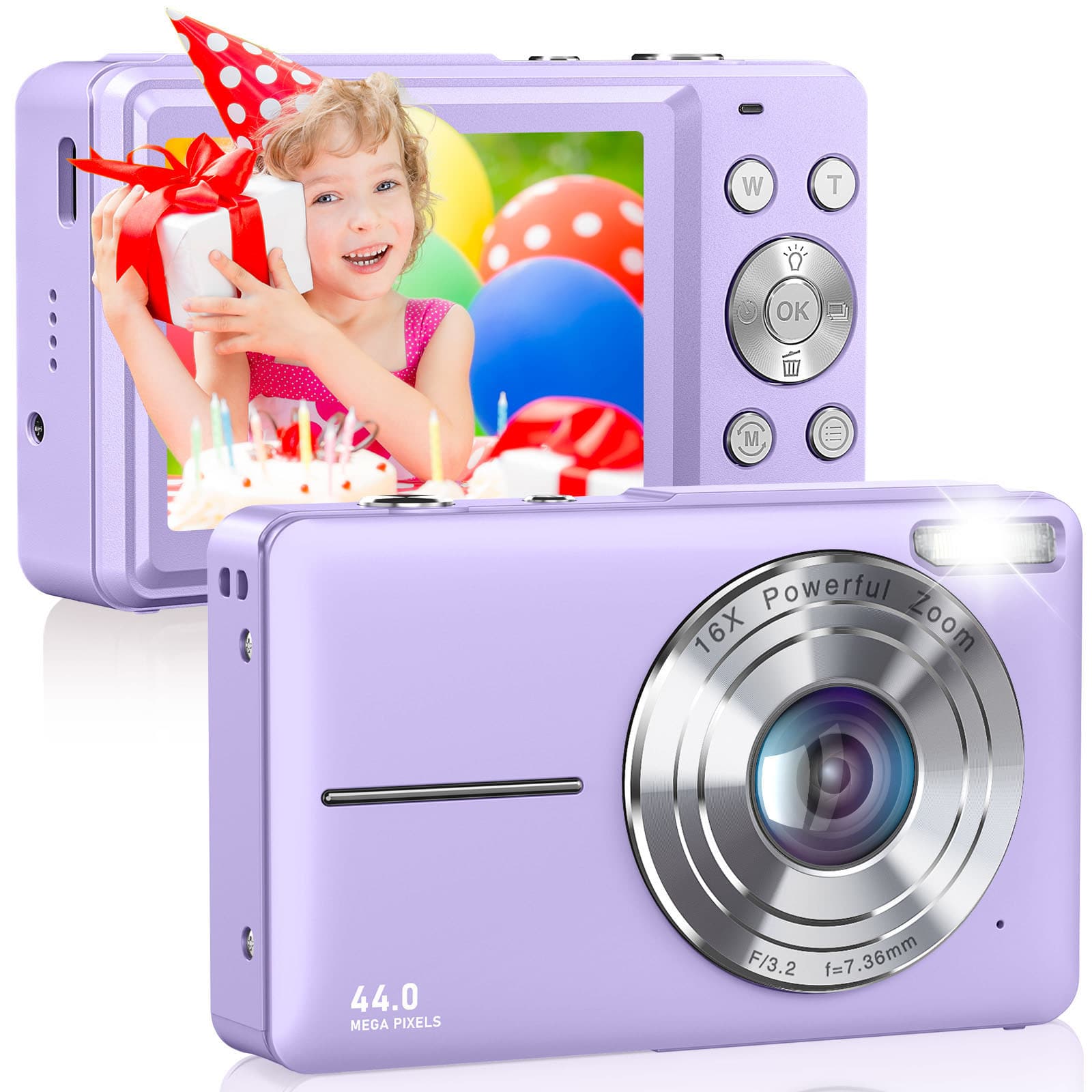 CAMKORY - Compact Point-and-Shoot Digital Camera with 32GB Memory Card – Lightweight & Pocket-Sized - Lilac Purple
