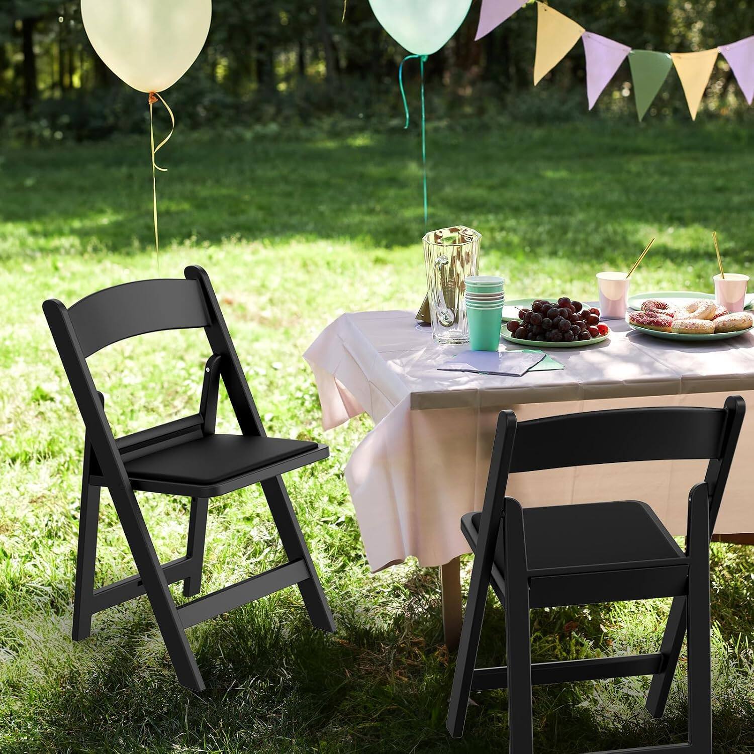 Alt View 6. Winado - 2PCS Plastic Foldable Resin Chair Portable with Cushion Padded Seats for Indoor Outdoor Event Commercial Party Wedding - Black.