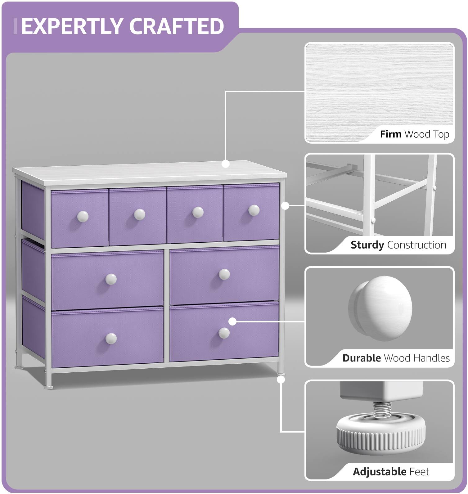 EXPERTLY CRAFTED

- Firm Wood Top
- Sturdy Construction
- Durable Wood Handles
- Adjustable Feet
