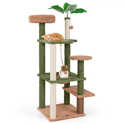 Front. Gymax - Gymax 60'' Cat Tree for Indoor Cats Cute Cat Tower w/ Sisal Scratching Posts & Rope - GYM15029.