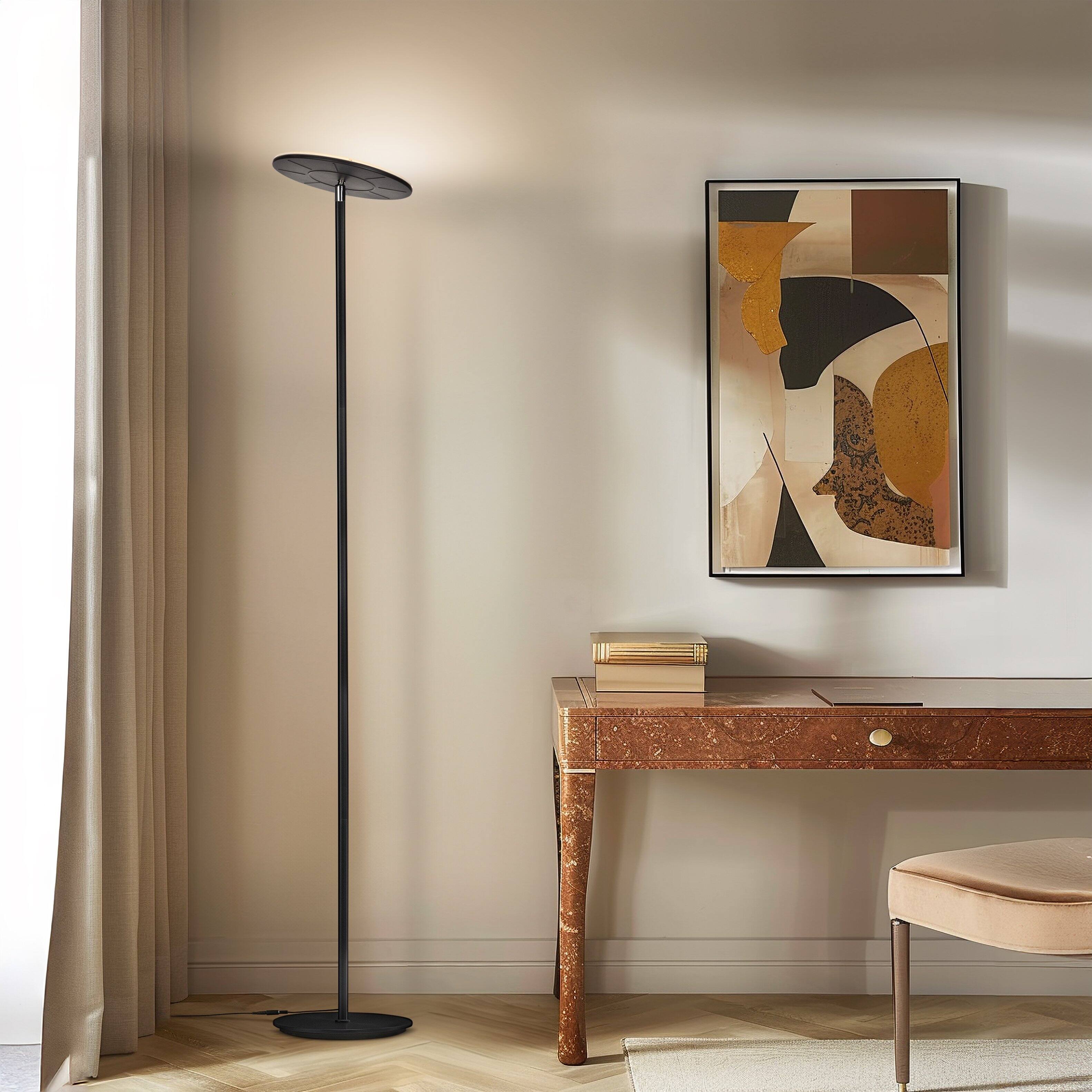 Alt View 1. Brightech - Sky Flux LED Modern Industrial Torchère Dimmable Super Bright Floor Lamp with Built-in Adjustable Head Tilt - Classic Matte Black.