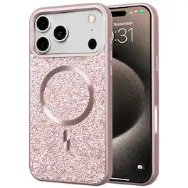 Entronix - Rhinestone-Enhanced Magnetic Case for iPhone 17 Pro - Rose Gold