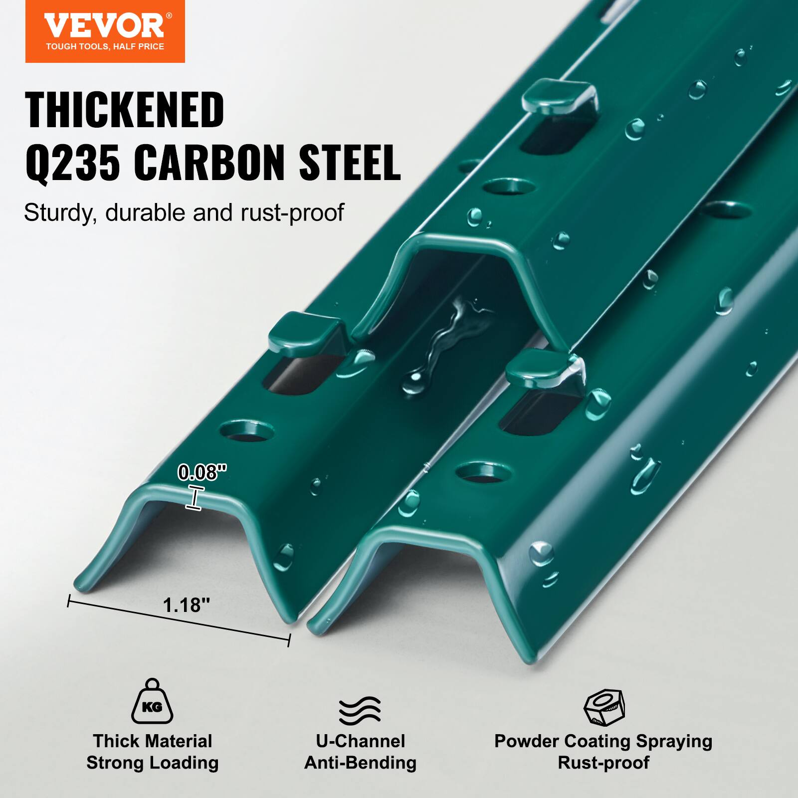 VEVOR TOUGH TOOLS. HALF PRICE THICKENED Q235 CARBON STEEL Sturdy, durable and rust-proof 0.08" I 1.18" KG Thick Material Strong Loading U-Channel Anti-Bending Powder Coating Spraying Rust-proof