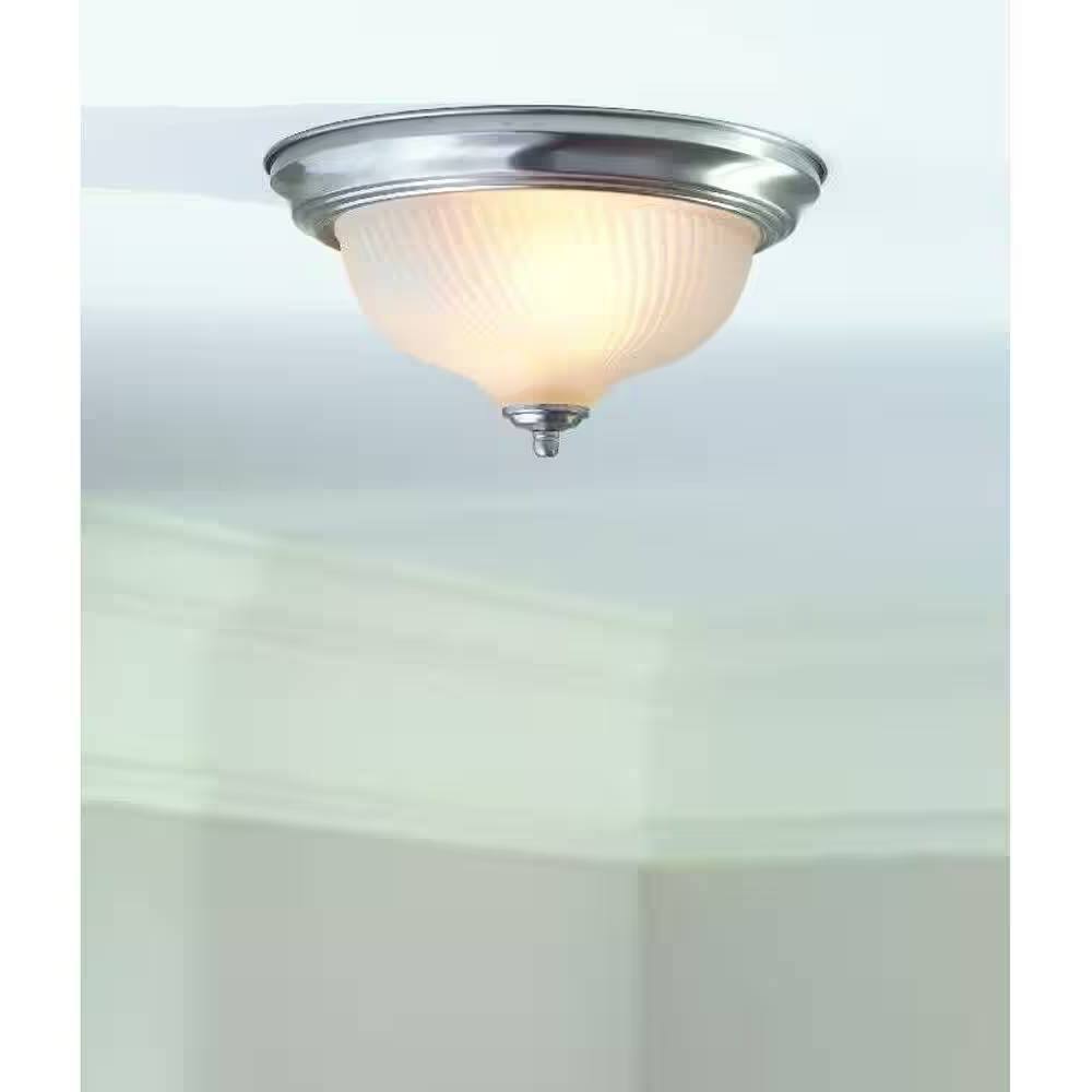 Angle. Hivvago - Round 11-inch Brushed Nickel Flush Mount Ceiling Light with Frosted Glass Shade - Nickle.