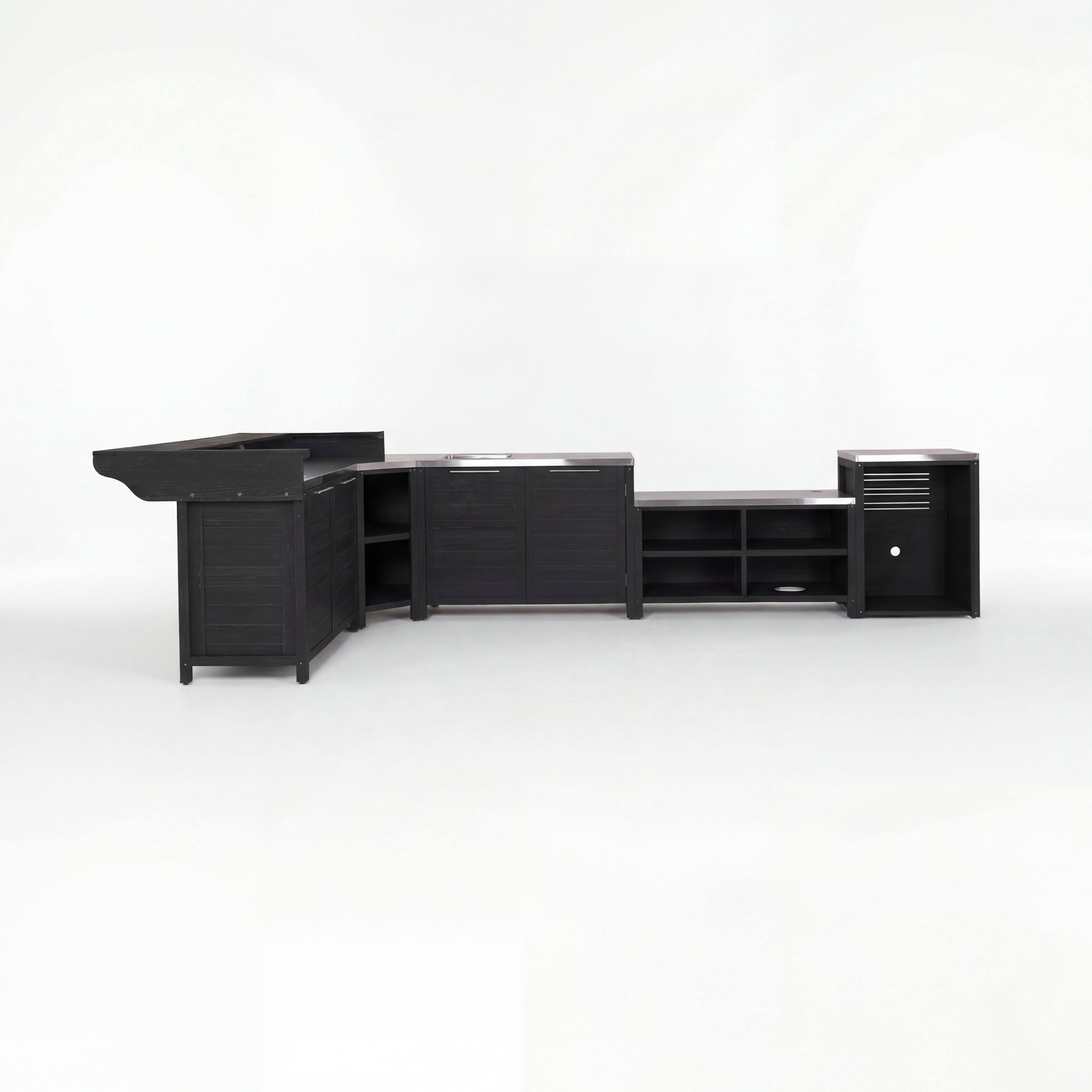 Alt View 7. Famapy - Modular Solid Cedar Outdoor Kitchen Cabinets - All-Weather Storage with Stainless Steel Top for Patio, Grill Station - Carbon Black.
