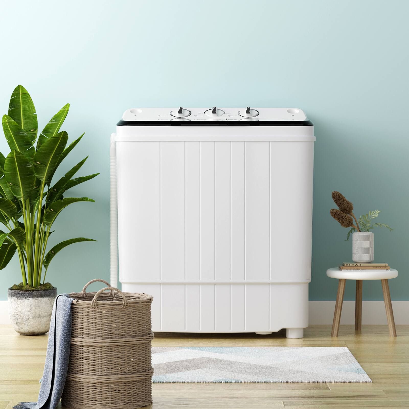 Back. Costway - Portable Washing Machine 17.6 lb. Twin Tub Laundry Washer with Drain Pump Grey - White and Grey.