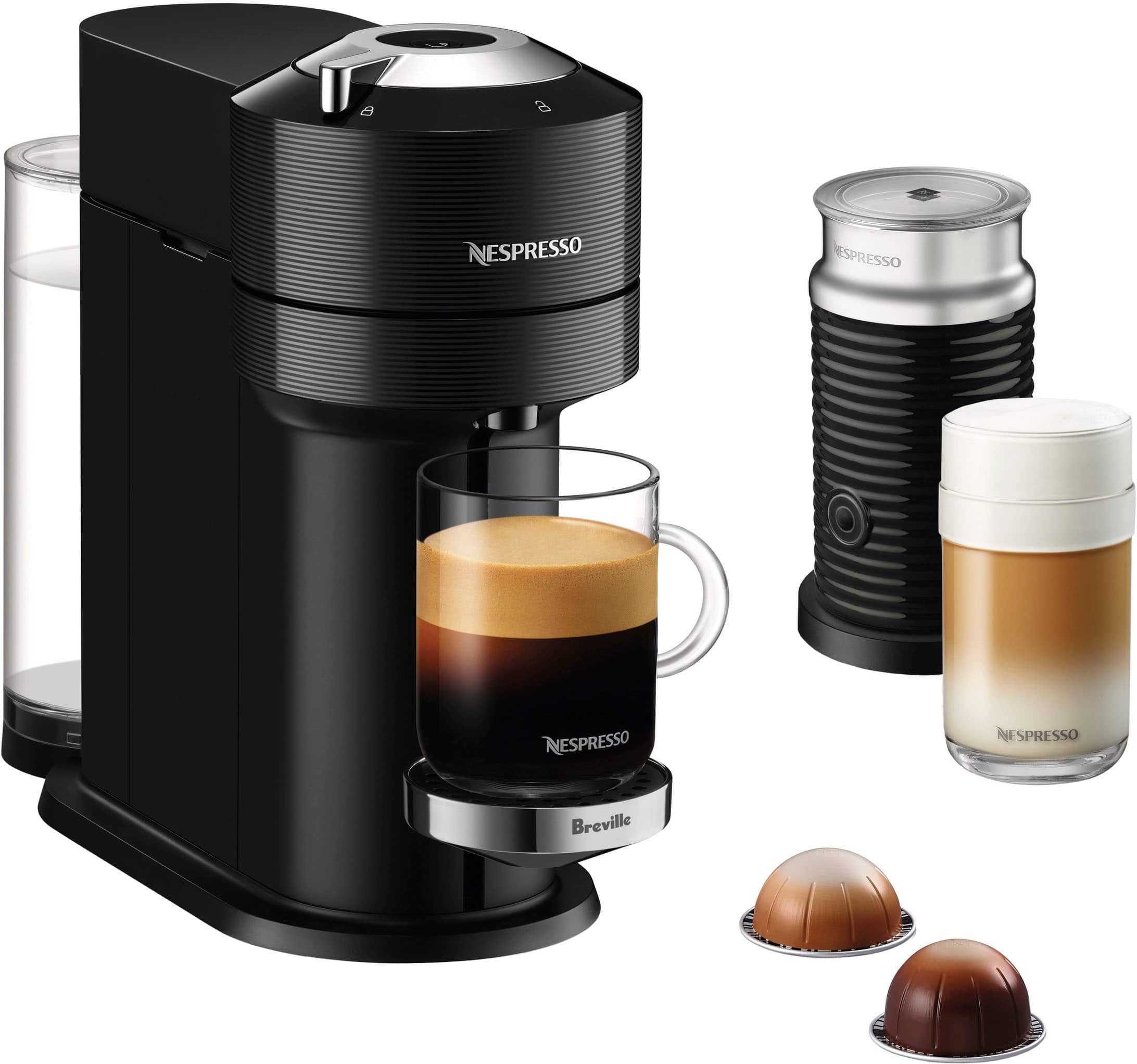 Nespresso - Vertuo Next Premium by Breville with Aeroccino3 - Classic Black - Front_Zoom