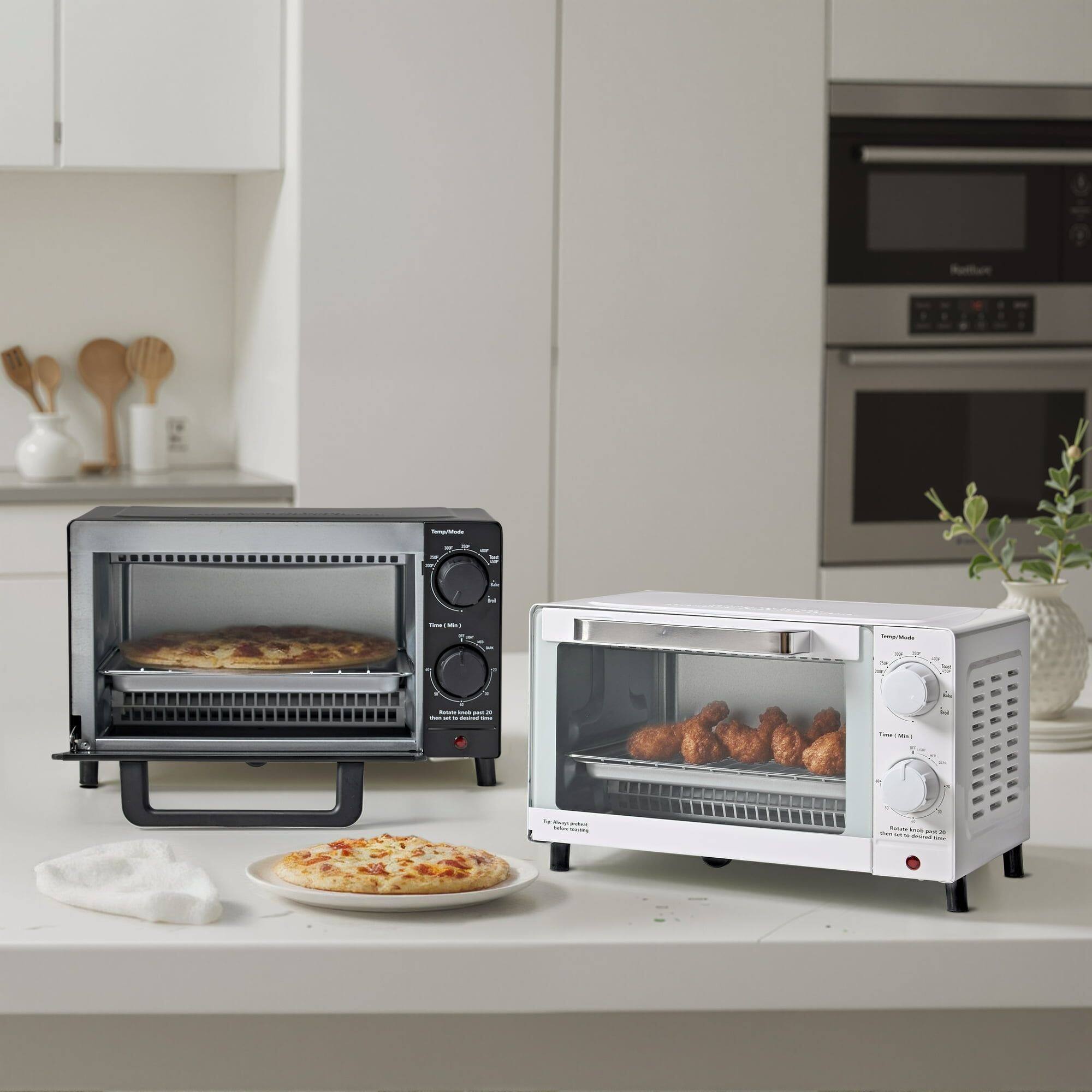 Back. Loheer - Loheer 4 Slice Countertop Toaster Oven Space Saving Black Small Baking Oven For 9-Inch Pizza Toast Bake Broil - Black.