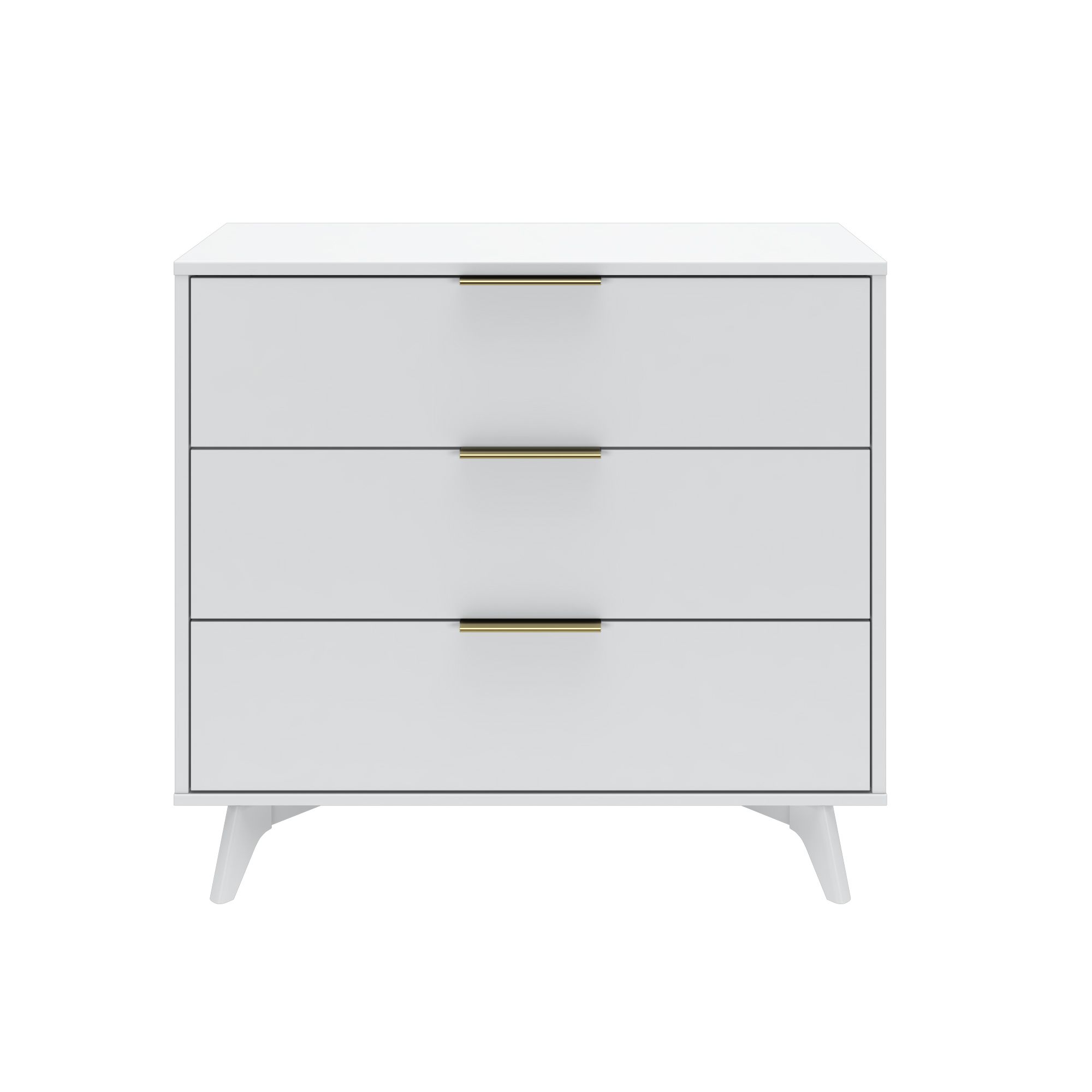 Alt View 3. Plank+Beam - Haven 3 Drawer Dresser with Brass Handle, White - White.