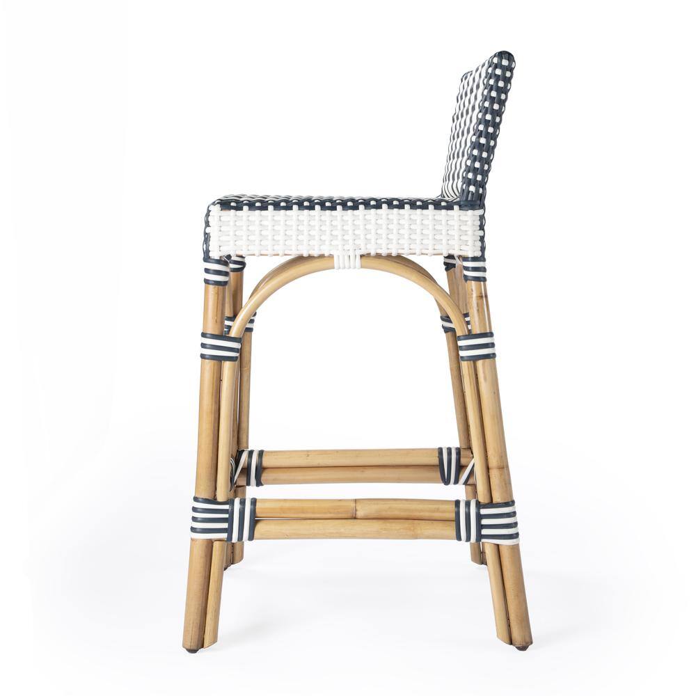 Alt View 2. Butler Specialty - Serienna Rectangular Rattan Low Back 24.5" Counter Stool - White And Navy Stripe.