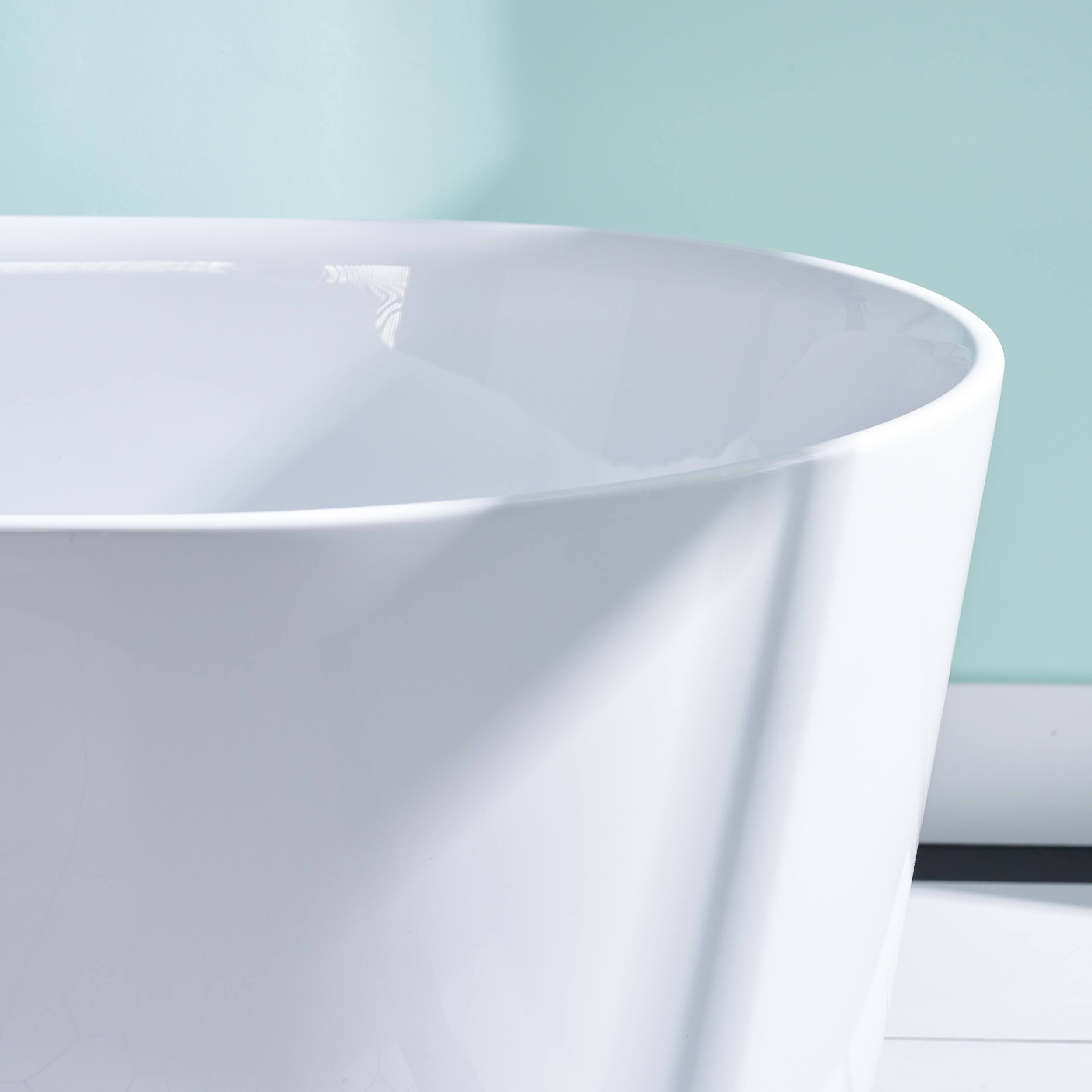Alt View 3. WELLFOR - Seren 59 in. x 28 in. Acrylic Oval Freestanding Soaking Bathtub with Center Pop-Up Drain and Overflow - White.