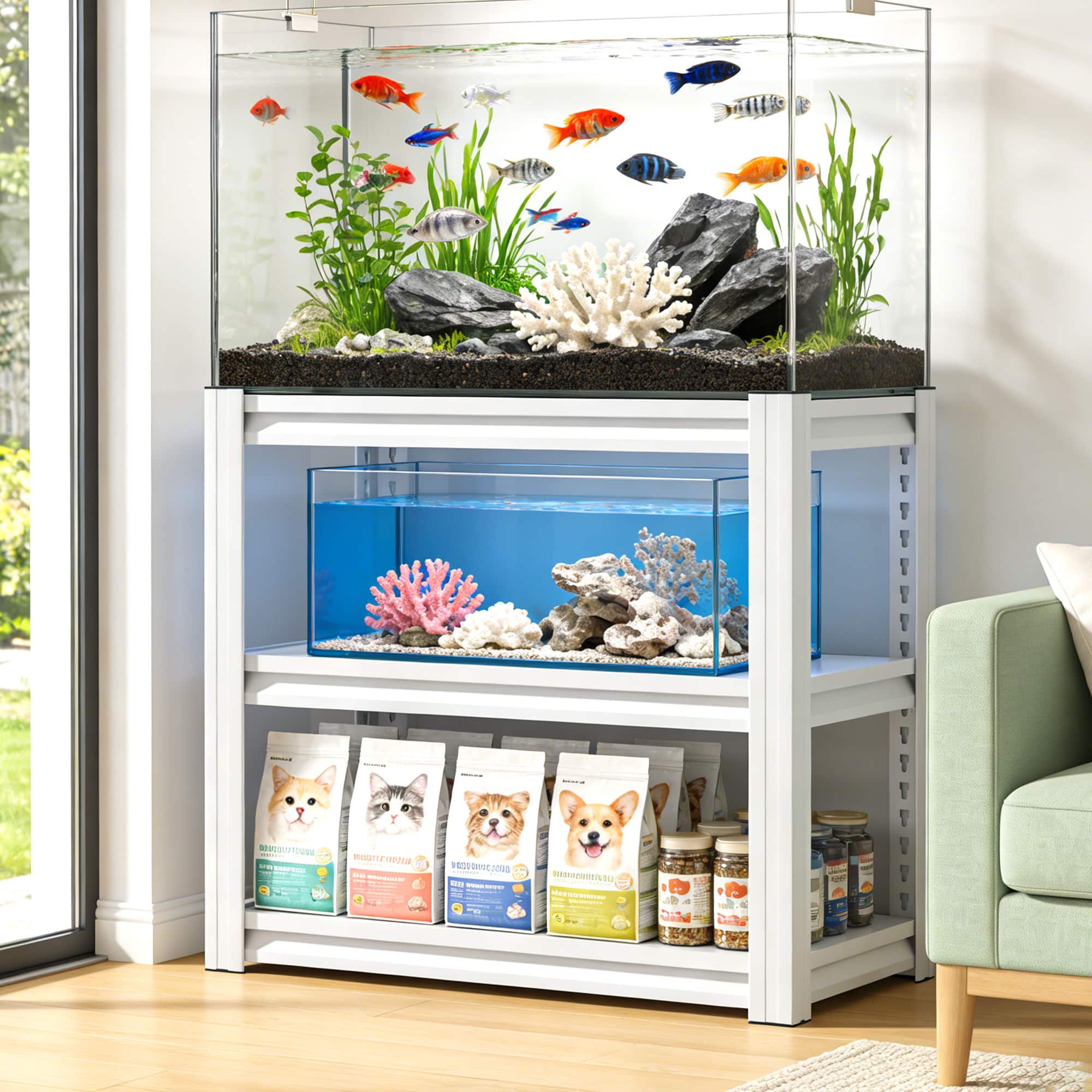 HOMLUX - 3-Tier Fish Tank Stand Metal Aquarium Stand Adjustable Duty Reptile Tank Stand Rack Shelf - White price history on PriceWatchPro