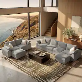 ModernMate - Chenille Cloud Modular Sectional, Down-Blend Cushions, Tool-Free Assembly, Machine-Washable Covers - Gray