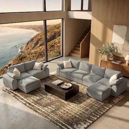 Front. ModernMate - 4-Piece Chenille Cloud Modular Sectional, Down-Blend Cushions, Tool-Free Assembly, Machine-Washable Covers - Gray-6-Seat.
