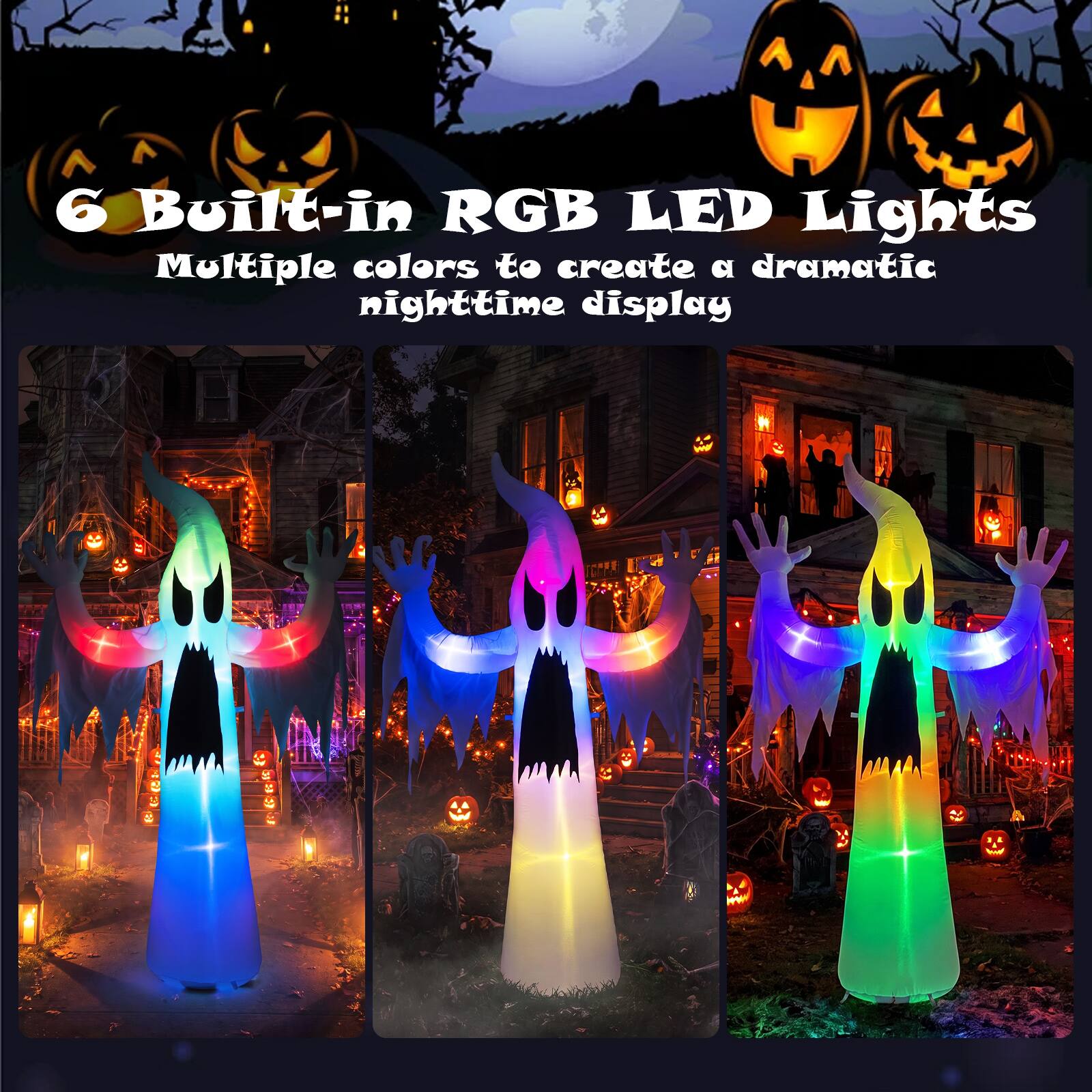 6 Built-in RGB LED Lights  
Multiple colors to create a dramatic nighttime display