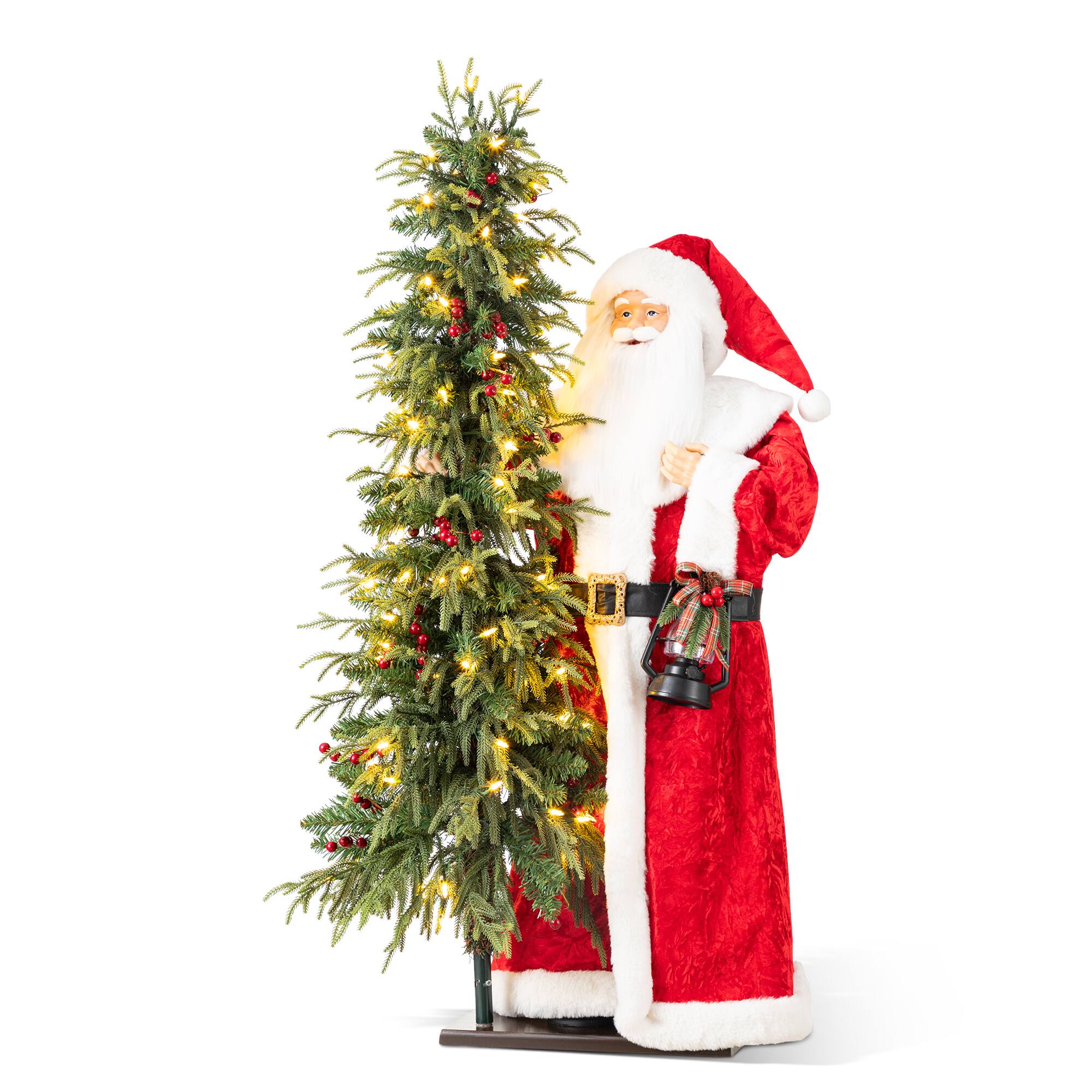 Angle. Glitzhome - 3.5FT Oversized Traditional Santa with 4FT Lighted Greenery PE Dripping Christmas Tree - Multi-Colored.