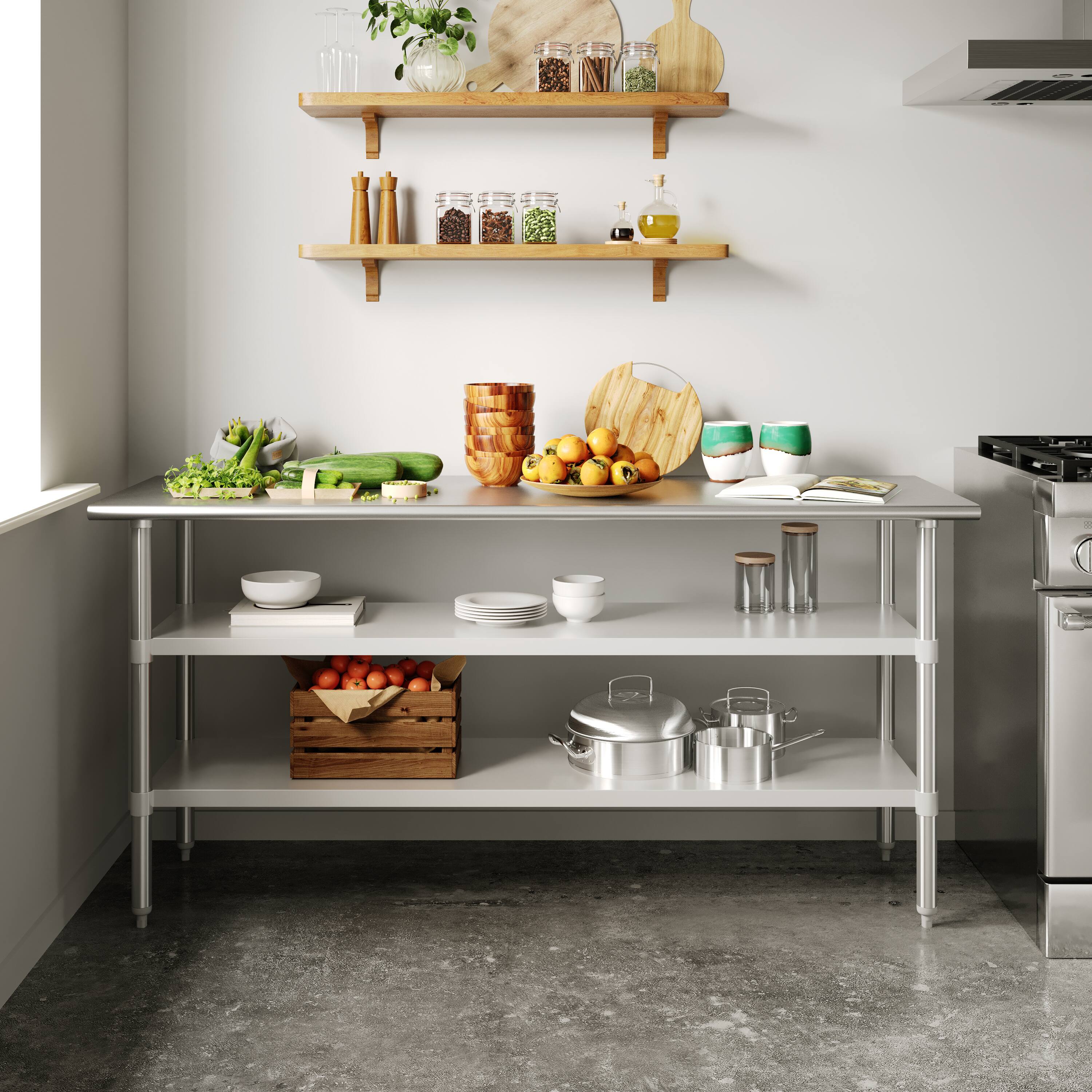 Alt View 1. Flash Furniture - Reese 24x72 Portable Prep and Work Table with NSF Certified 18 Gauge Stainless Steel Top Shelf and 2 Adjustable Galvaniz - Gray.