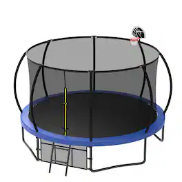 Anysun - 12FT Recreational Trampoline with Safety Enclosure Net & Ladder, Outdoor Recreational Trampolines - Blue