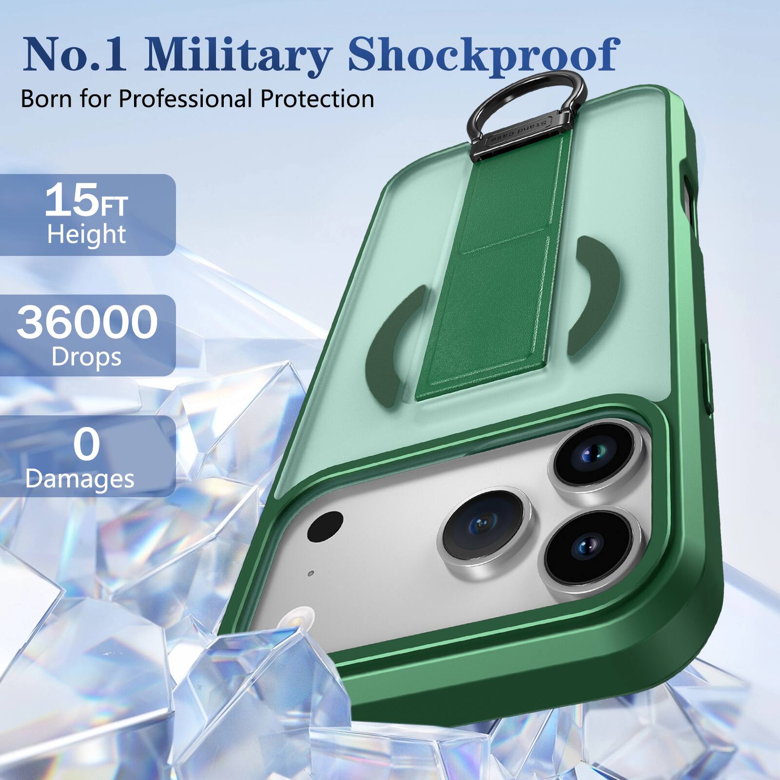 No.1 Military Shockproof  
Born for Professional Protection  

15FT Height  
36000 Drops  
0 Damages