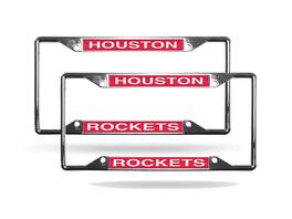 Rico Industries - Houston Rockets NBA (Set of 2) All Corner EZ View Chrome Metal Laser Cut License Plate Frames - Multi